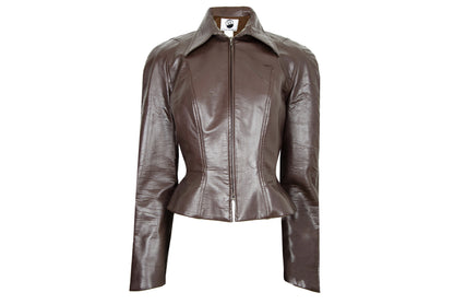 Mugler brown fitted waist cropped jacket / Cinched waist hourglass Mugler short jacket