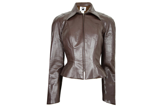 Mugler brown fitted waist cropped jacket / Cinched waist hourglass Mugler short jacket