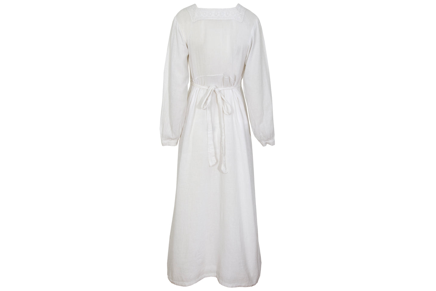 1970s white cotton gauze empire waist embroidered maxi dress