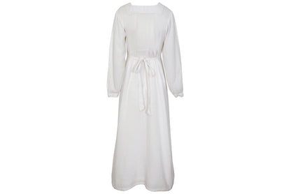 1970s white cotton gauze empire waist embroidered maxi dress