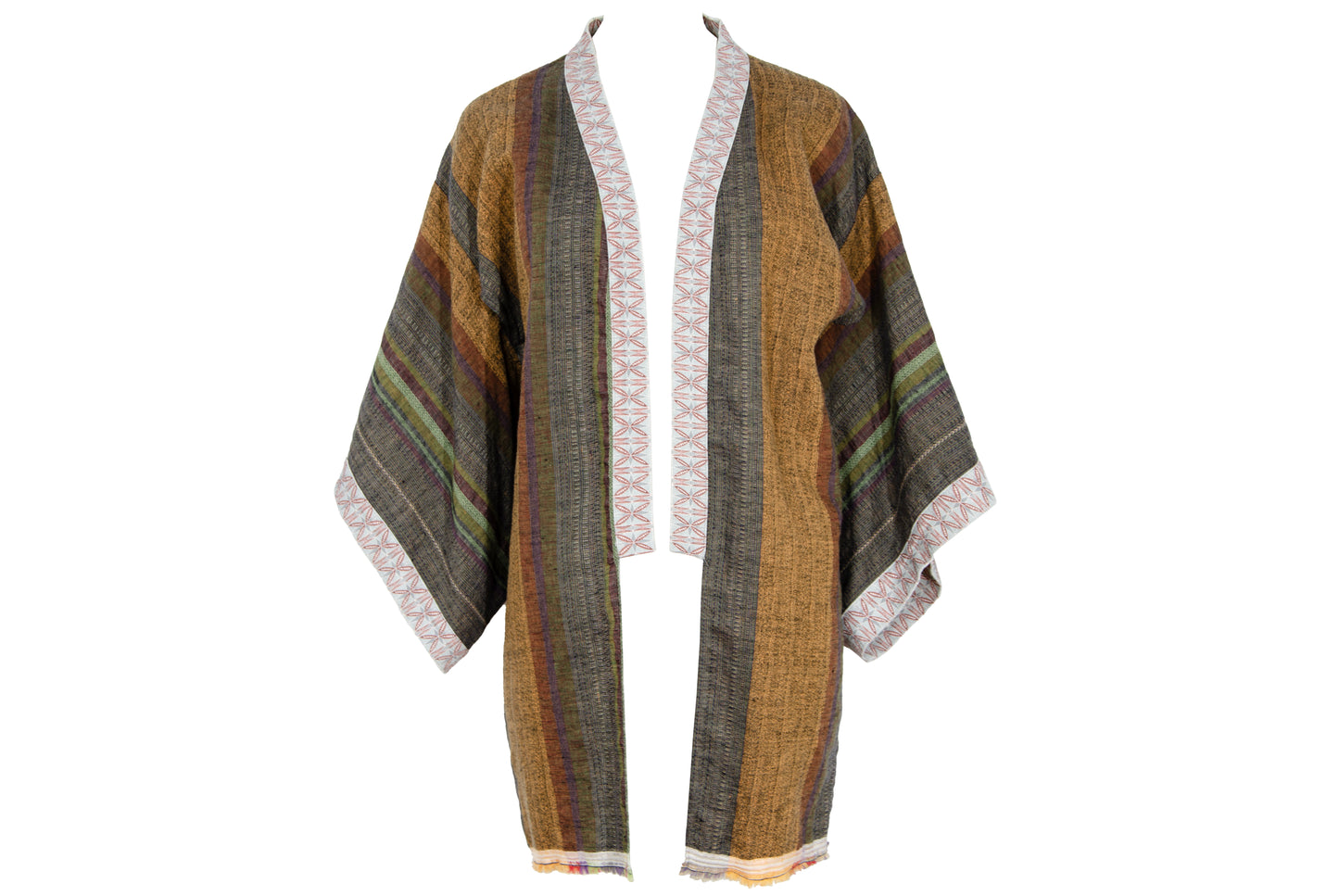 Vintage handwoven linen striped wide sleeves kimono inspired jacket - Made in Italy