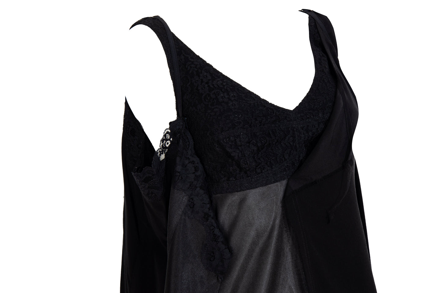 Vintage Japanese brand 100% silk experimental lingerie inspired deconstructed slip dress with asymmetrical lace panels
