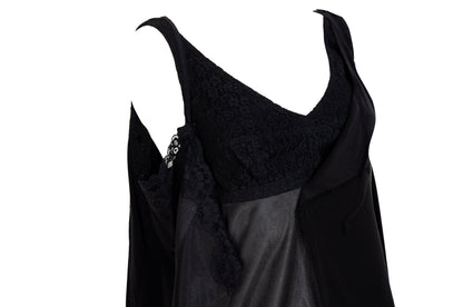 Vintage Japanese brand 100% silk experimental lingerie inspired deconstructed slip dress with asymmetrical lace panels