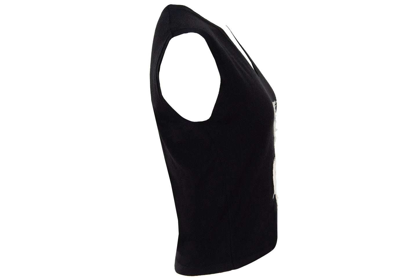 2000s Amaya Arzuaga soft black knit top with ecru doily appliqué - Made in Spain