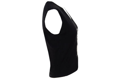 2000s Amaya Arzuaga soft black knit top with ecru doily appliqué - Made in Spain