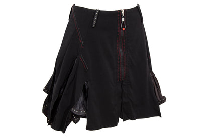 2000s Marithé + François Girbaud asymmetrical pleats zip front black skirt