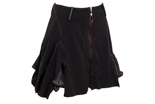 2000s Marithé + François Girbaud asymmetrical pleats zip front black skirt