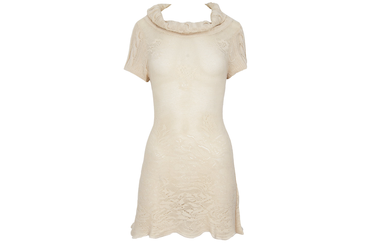 F/W 2002 Simultaneous cream open knit turtleneck mini dress - Made in Italy