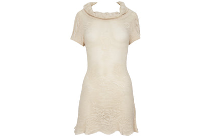 F/W 2002 Simultaneous cream open knit turtleneck mini dress - Made in Italy