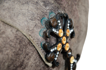 90s aged brown suede medieval bejeweled cross bag - Made in Italy