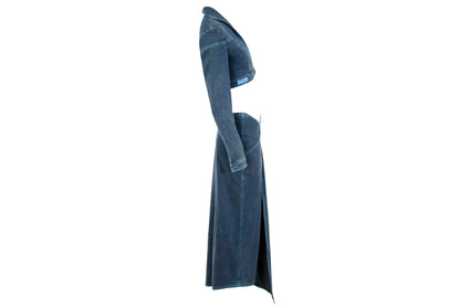2000s Fatima Lopes cropped jacket and low waisted skirt denim set