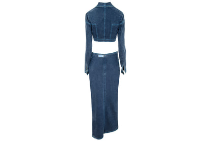 2000s Fatima Lopes cropped jacket and low waisted skirt denim set