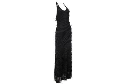 Vintage Italian designer abstract frayed cotton and mesh halter neck maxi dress