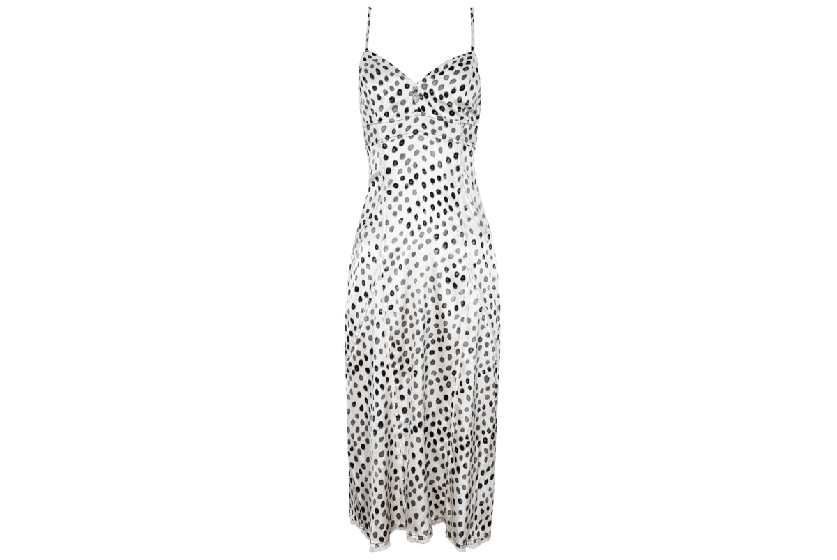 2000s Italian designer silk polka dot spaghetti straps midi dress - Made in Italy
