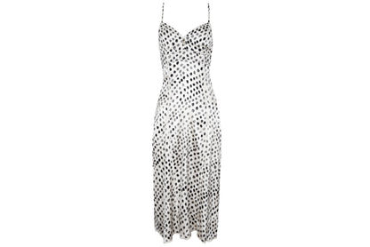 2000s Italian designer silk polka dot spaghetti straps midi dress - Made in Italy