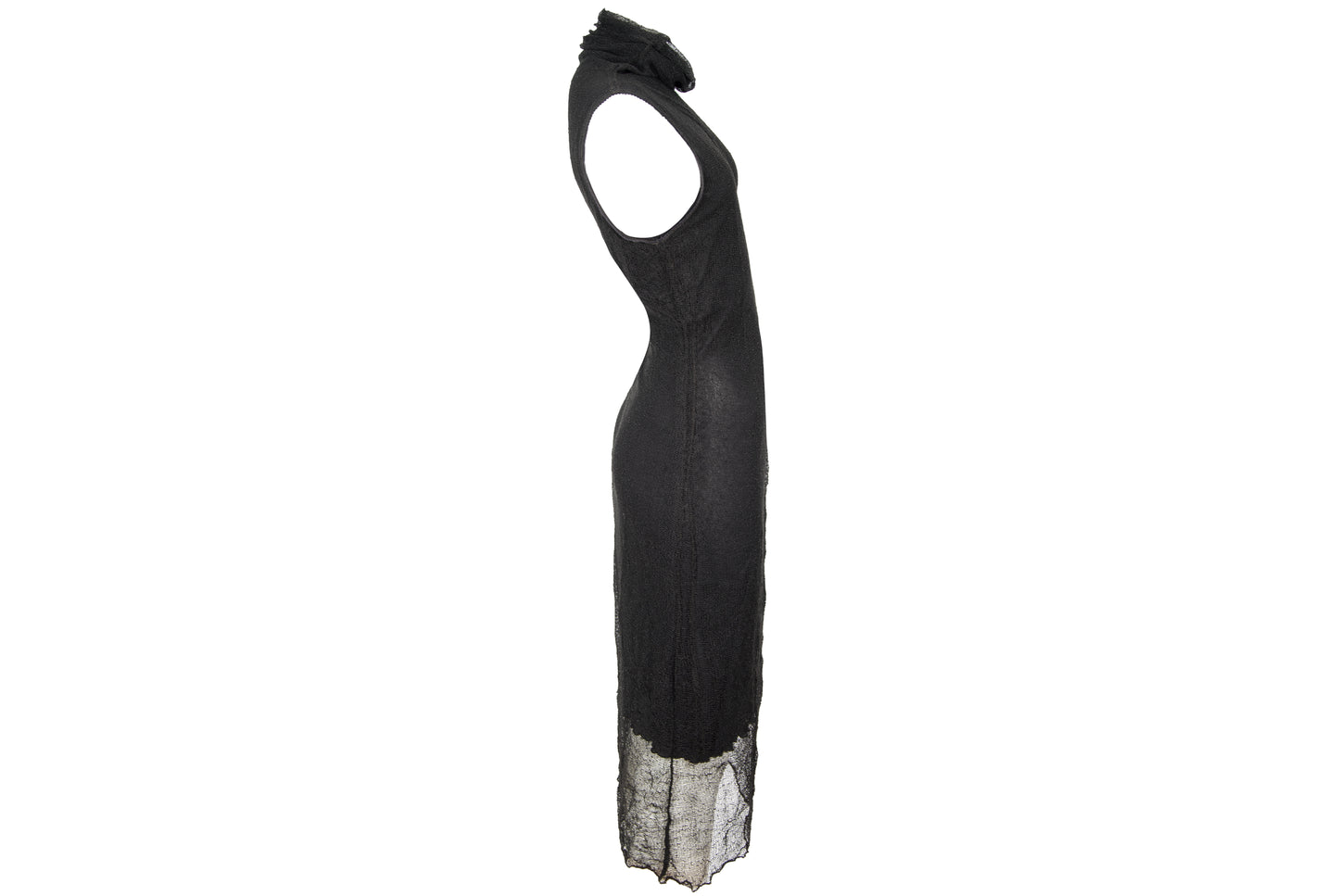 Vintage Sarah Pacini open fishnet knit cowl neck asymmetrical sleeveless dress