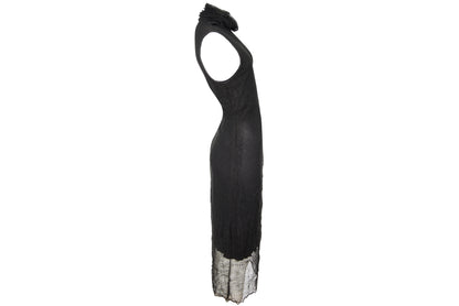 Vintage Sarah Pacini open fishnet knit cowl neck asymmetrical sleeveless dress