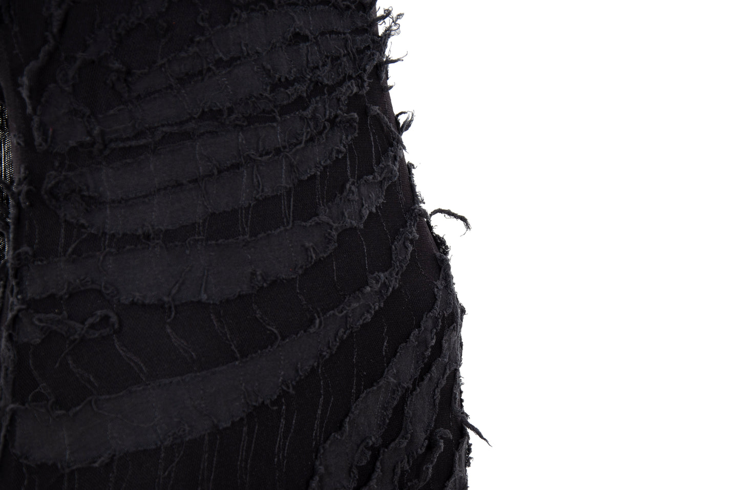 Vintage Italian designer abstract frayed cotton and mesh halter neck maxi dress