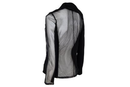 Vintage Ritsuko Shirahama black fishnet top with contrast panels and asymmetrical construction