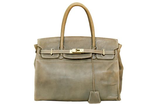 Vintage "Birkin" style Japanese brand faded khaki green leather bag - Made in Japan