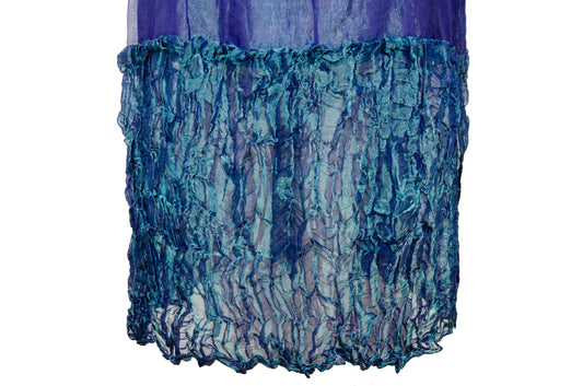 Vintage zari and silk blend iridescent peacock color shifting maxi skirt with crinkled hem