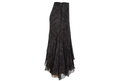90s Italian brand 100% silk brown watercolor midi skirt - Made in Italy