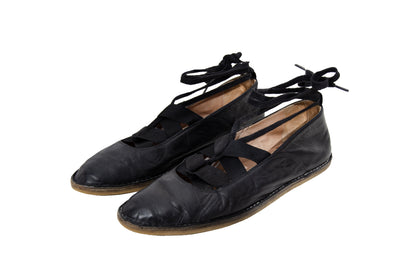Vintage Dries Van Noten black leather lace-up glove ballet flats - Made in Italy