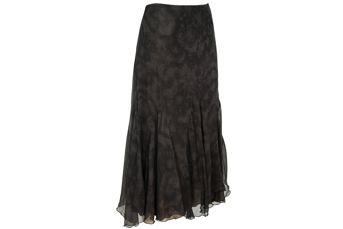 90s Italian brand 100% silk brown watercolor midi skirt - Made in Italy
