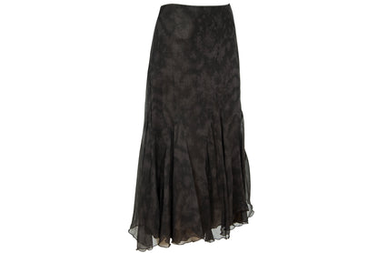 90s Italian brand 100% silk brown watercolor midi skirt - Made in Italy