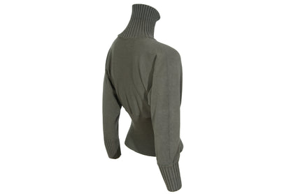 F/W 2001 Amaya Arzuaga olive green knit top with fitted waist and puff sleeves