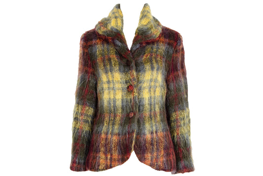 Vintage Nicole Cadine brushed mohair colorful tartan jacket / Made in France