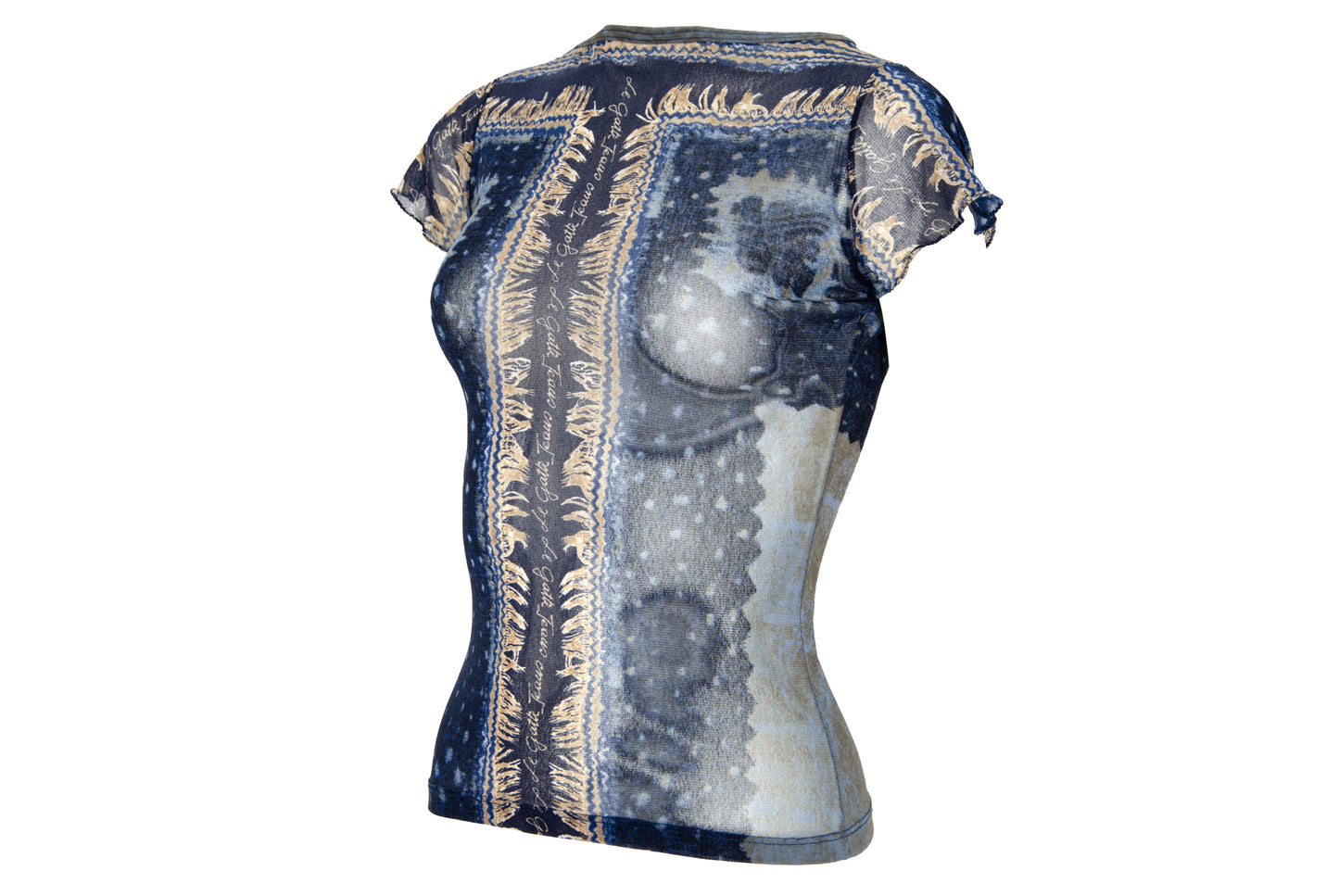 2000s Italian brand sheer mesh cap sleeves top with abstract print - Made in Italy