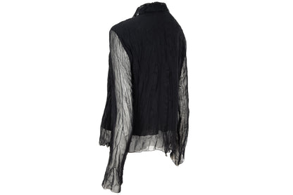 Vintage black sheer permanent pleats crinkled black blouse - Made in France
