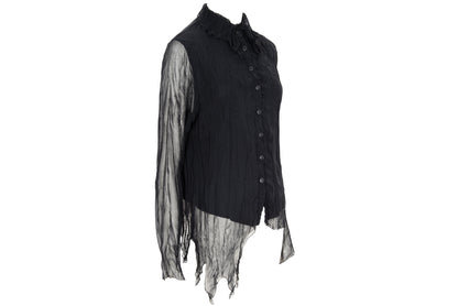 Vintage black sheer permanent pleats crinkled black blouse - Made in France