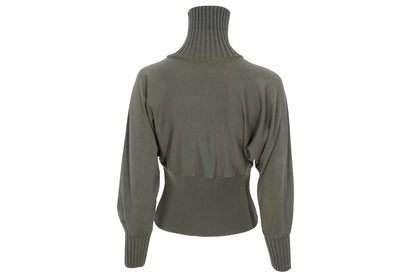 F/W 2001 Amaya Arzuaga olive green knit top with fitted waist and puff sleeves
