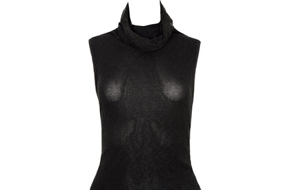 Vintage Sarah Pacini open fishnet knit cowl neck asymmetrical sleeveless dress