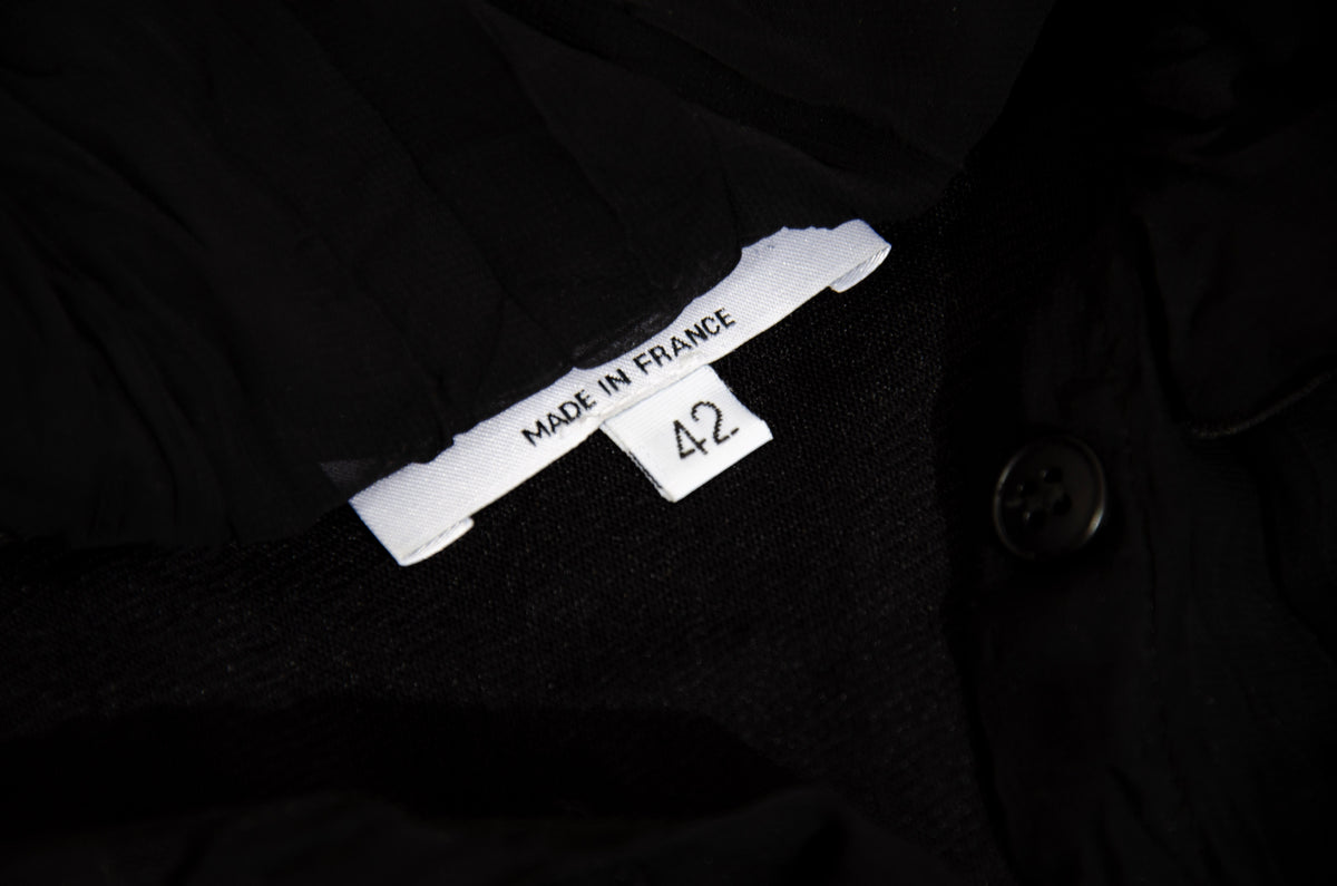 Vintage black sheer permanent pleats crinkled black blouse - Made in France
