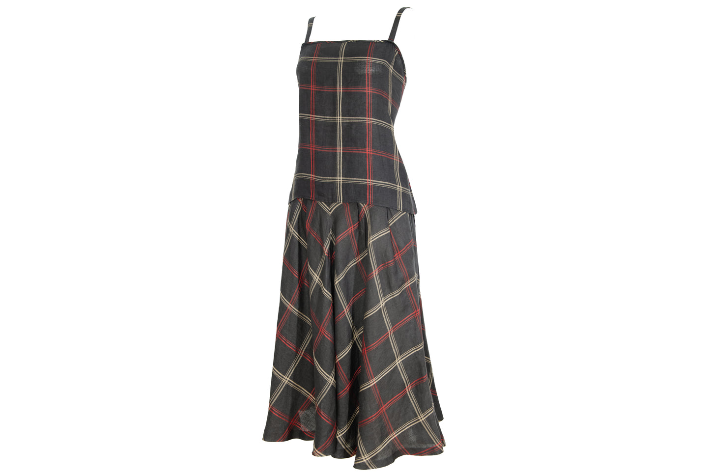Vintage linen checkered two piece top and skirt set / Made in Italy