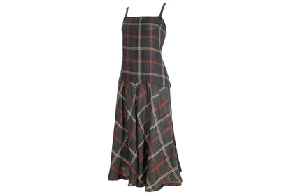 Vintage linen checkered two piece top and skirt set / Made in Italy