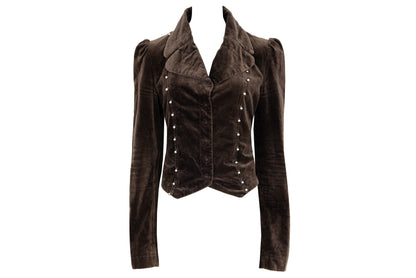2000s Nolita brown velvet fitted cropped jacket with studded embroidered back - Made in Italy