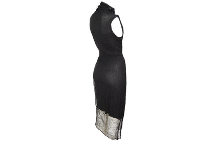 Vintage Sarah Pacini open fishnet knit cowl neck asymmetrical sleeveless dress