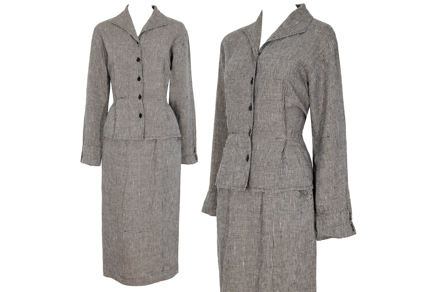 90s FLAX by Jeanne Engelhart 100% linen checkered blouse and skirt two piece set