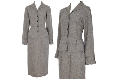 90s FLAX by Jeanne Engelhart 100% linen checkered blouse and skirt two piece set