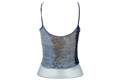 90s sheer mesh camisole - Italian designer sleeveless printed mesh top - Made in Italy