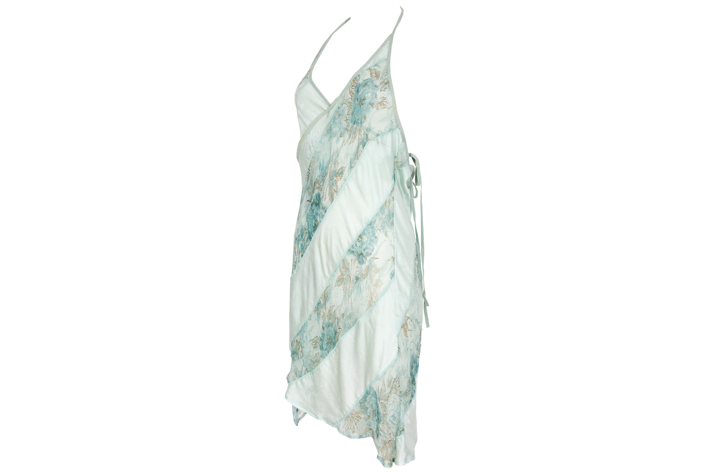 90s Kaat Tilley 100% silk watercolor floral print draped asymmetrical hem dress