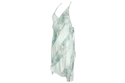 90s Kaat Tilley 100% silk watercolor floral print draped asymmetrical hem dress
