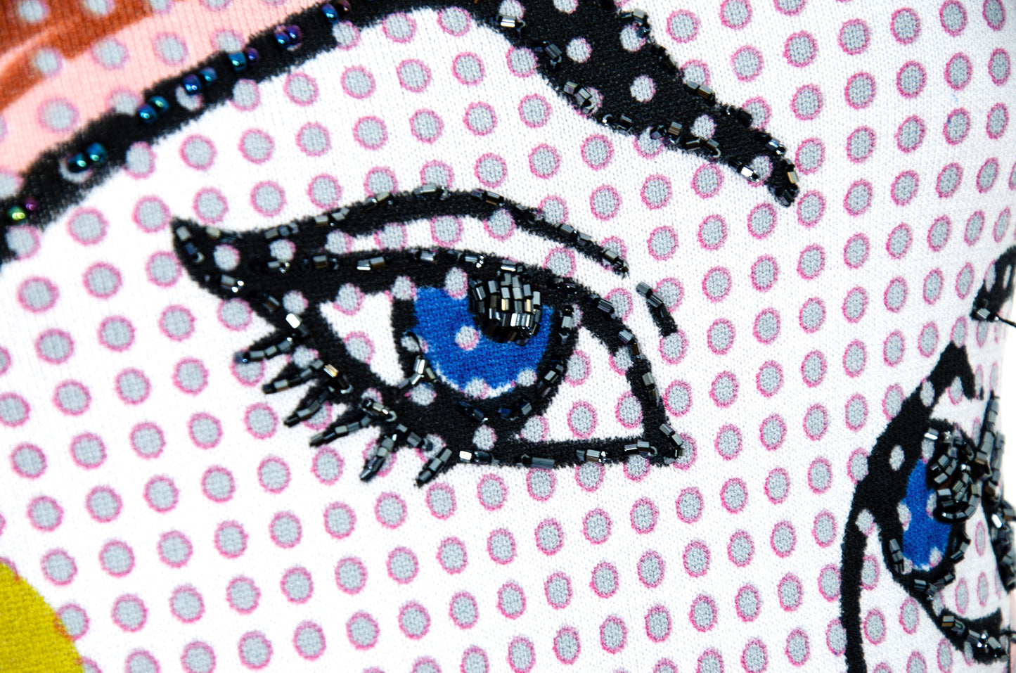 2000s pop art inspired tank top - Comic style portrait adorned with sequins and beads