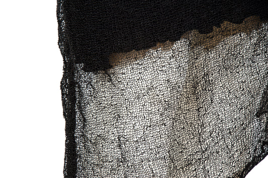 Vintage Sarah Pacini open fishnet knit cowl neck asymmetrical sleeveless dress