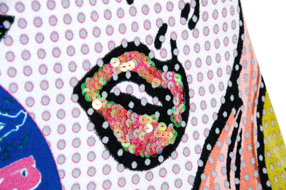 2000s pop art inspired tank top - Comic style portrait adorned with sequins and beads