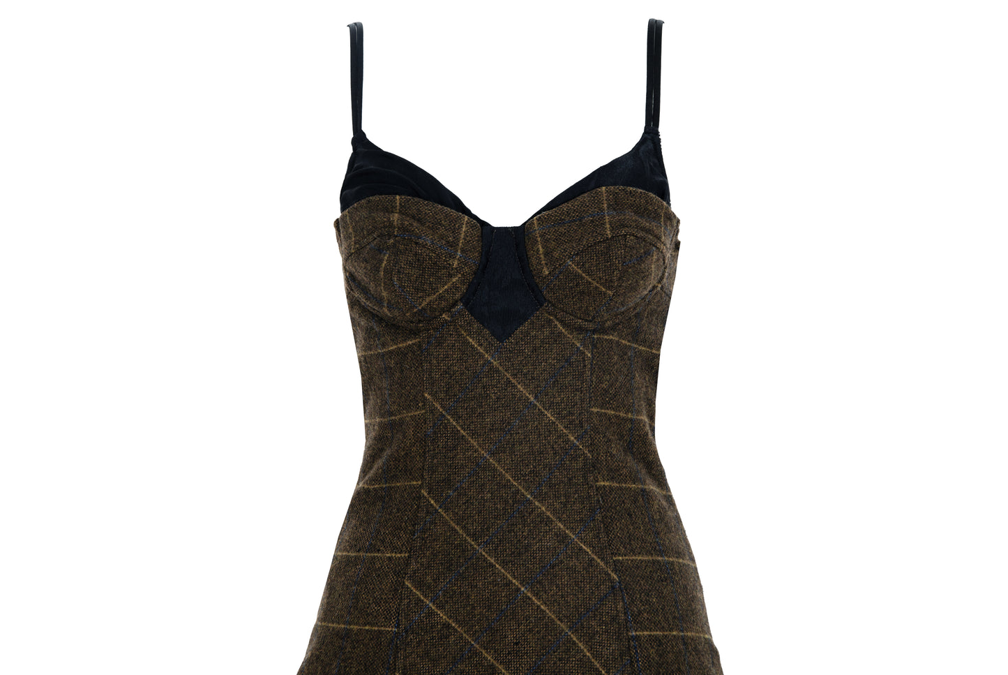 Vintage Italian brand wool plaid lace up corset dress with underwire cups